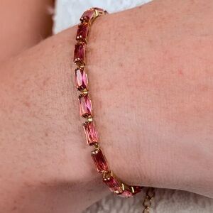 Oshena Designer Beachwear Radiant Rose pink faceted stone‎ Gold tennis Bracelet